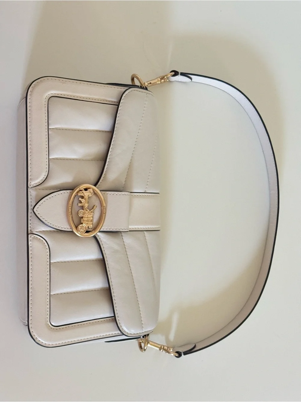 Coach White Quilted Leather Shoulder Bag with Gold Hardware